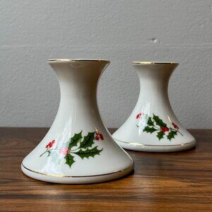 Set of 2 Porcelain Holly Christmas Candelstick Holders Japan Canadian Tire